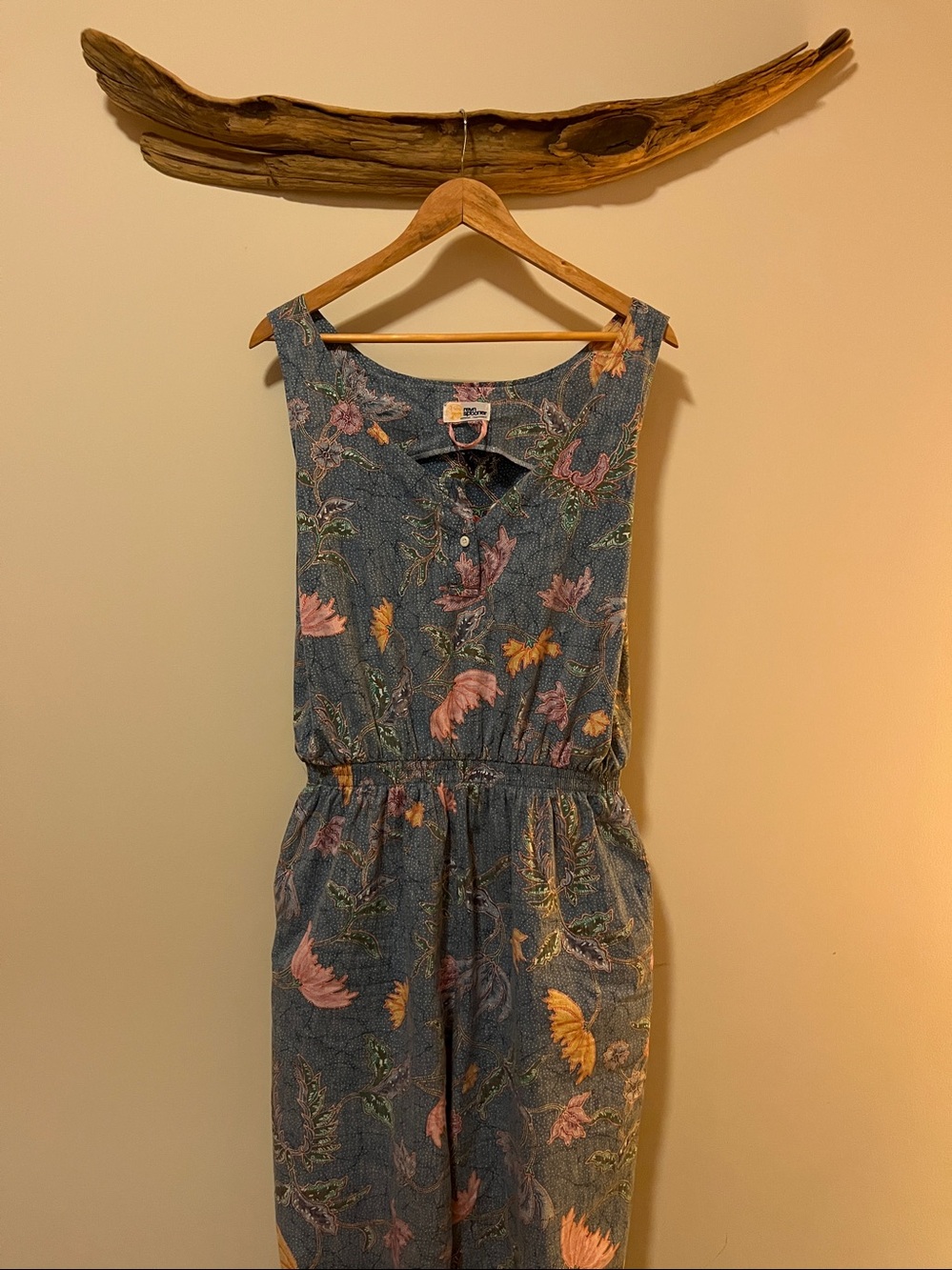 Vintage Blue Floral Sleeveless Jumpsuit